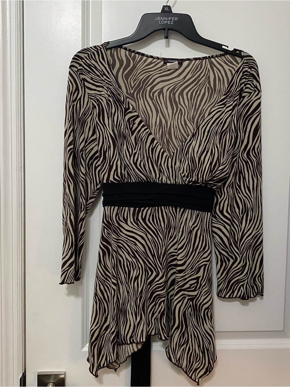 Cocomo Black and Cream Zebra-Print Long Sleeve Wrap Dress